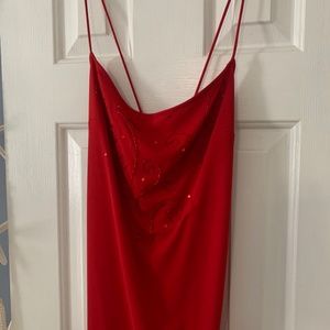 Red sequence pattern long evening dress